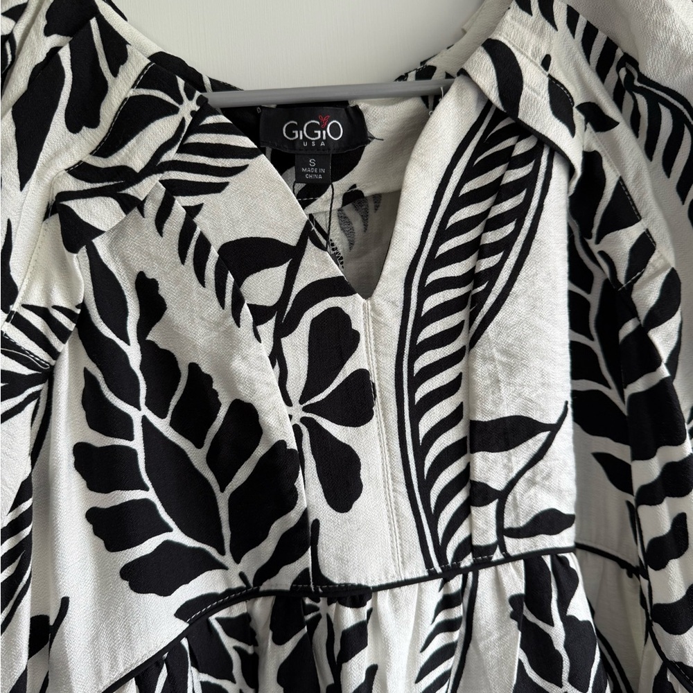 Rowan Boho Floral Black White Leaf Pattern Maxi Dress with Pockets SMALL NWT - Picture 6 of 10